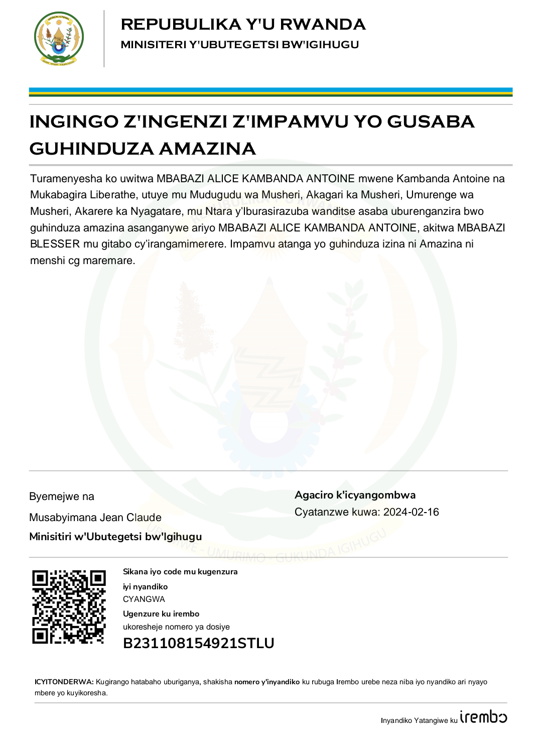 INGINGO Z'INGENZI Z'IMPAMVU YO GUSABA GUHINDUZA AMAZINA