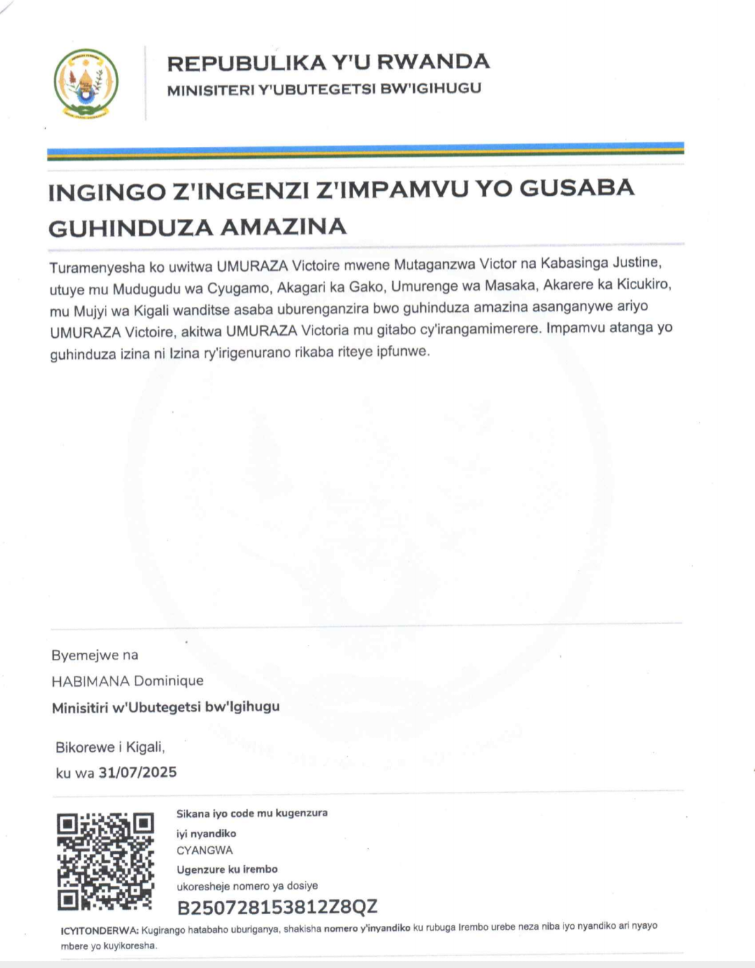 INGINGO Z'INGENZI Z'IMPAMVU YO GUSABA GUHINDUZA AMAZINA