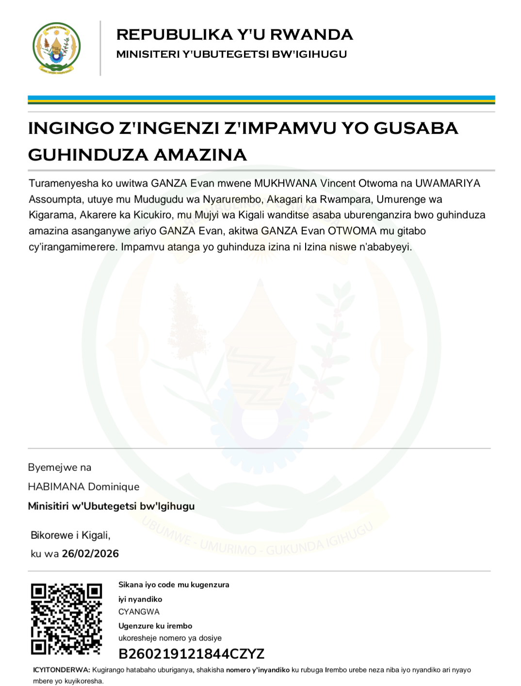 INGINGO Z'INGENZI Z'IMPAMVU YO GUHINDUZA AMAZINA