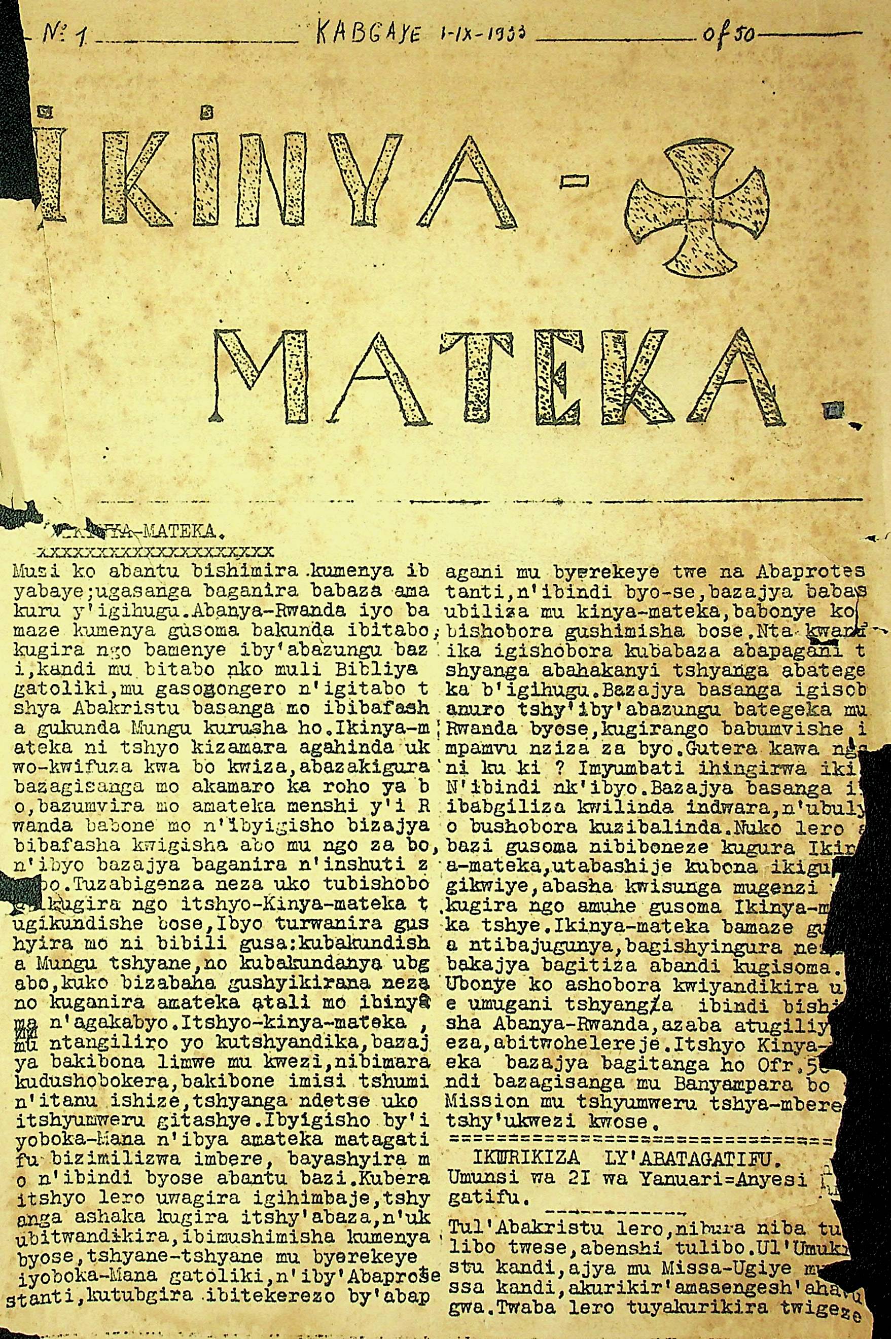 Kinyamateka Numero 1 Nzeri 1933, Umwaka wa 1